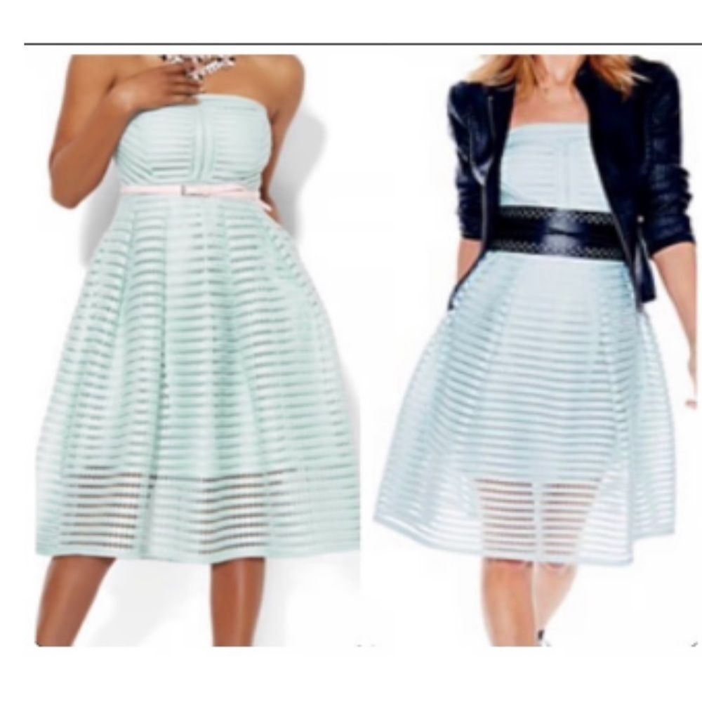 New York & Company Mint Green Cocktail fit and flare Dress Strapless Size 0